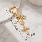 Virgin Mary Cross Bag Charm | Catholic Keychain | Christian Purse Charm | Gold Heart Keyring — photo 4