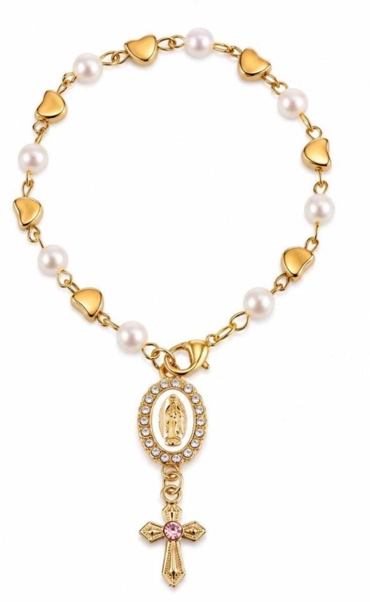 Catholic Car Rosary | Gold Pearl Car Hanging Cross | Christian Car Accessory — photo 2
