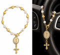 Catholic Car Rosary | Gold Pearl Car Hanging Cross | Christian Car Accessory — photo 3