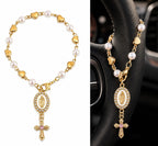 Catholic Car Rosary | Gold Pearl Car Hanging Cross | Christian Car Accessory — photo 4