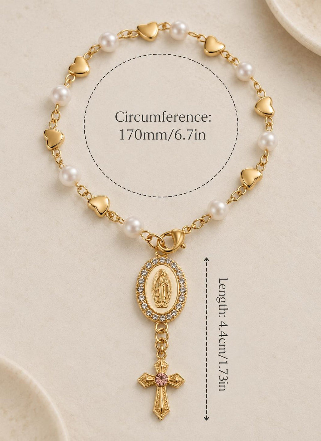 Catholic Car Rosary | Gold Pearl Car Hanging Cross | Christian Car Accessory — photo 5