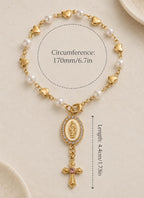 Catholic Car Rosary | Gold Pearl Car Hanging Cross | Christian Car Accessory — photo 5