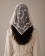 Mother Mary Rosary Mantilla Veil | “Mediugorje” Embroidered Lace Chapel Veil — photo 5