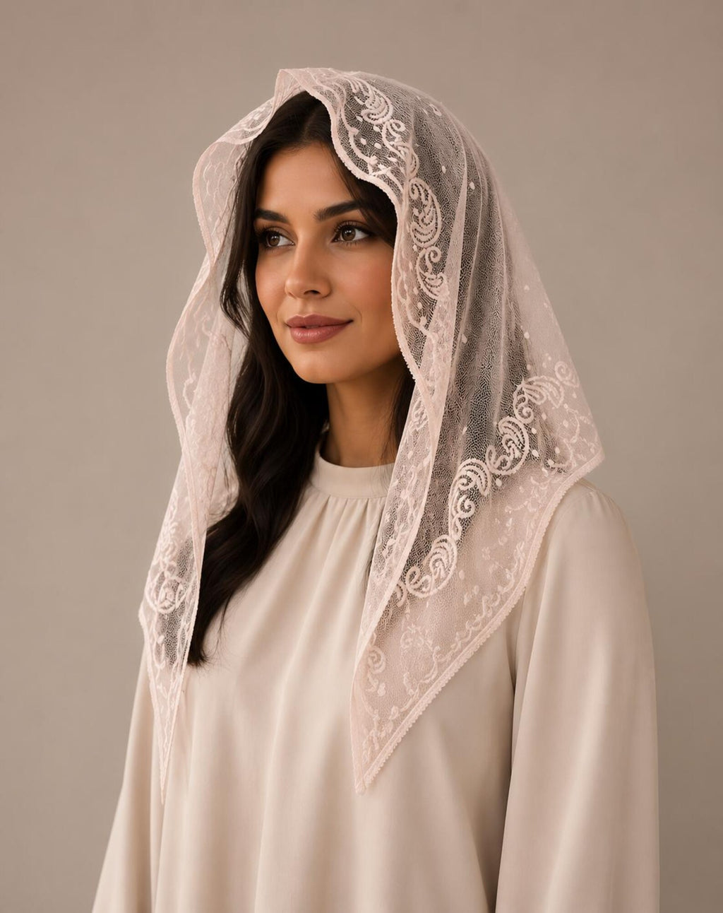 Mother Mary Rosary Mantilla Veil | “Mediugorje” Embroidered Lace Chapel Veil — photo 6