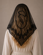 Mother Mary Rosary Mantilla Veil | “Mediugorje” Embroidered Lace Chapel Veil — photo 3