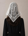 Mother Mary Rosary Mantilla Veil | “Mediugorje” Embroidered Lace Chapel Veil
