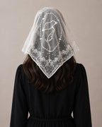 Mother Mary Rosary Mantilla Veil | “Mediugorje” Embroidered Lace Chapel Veil