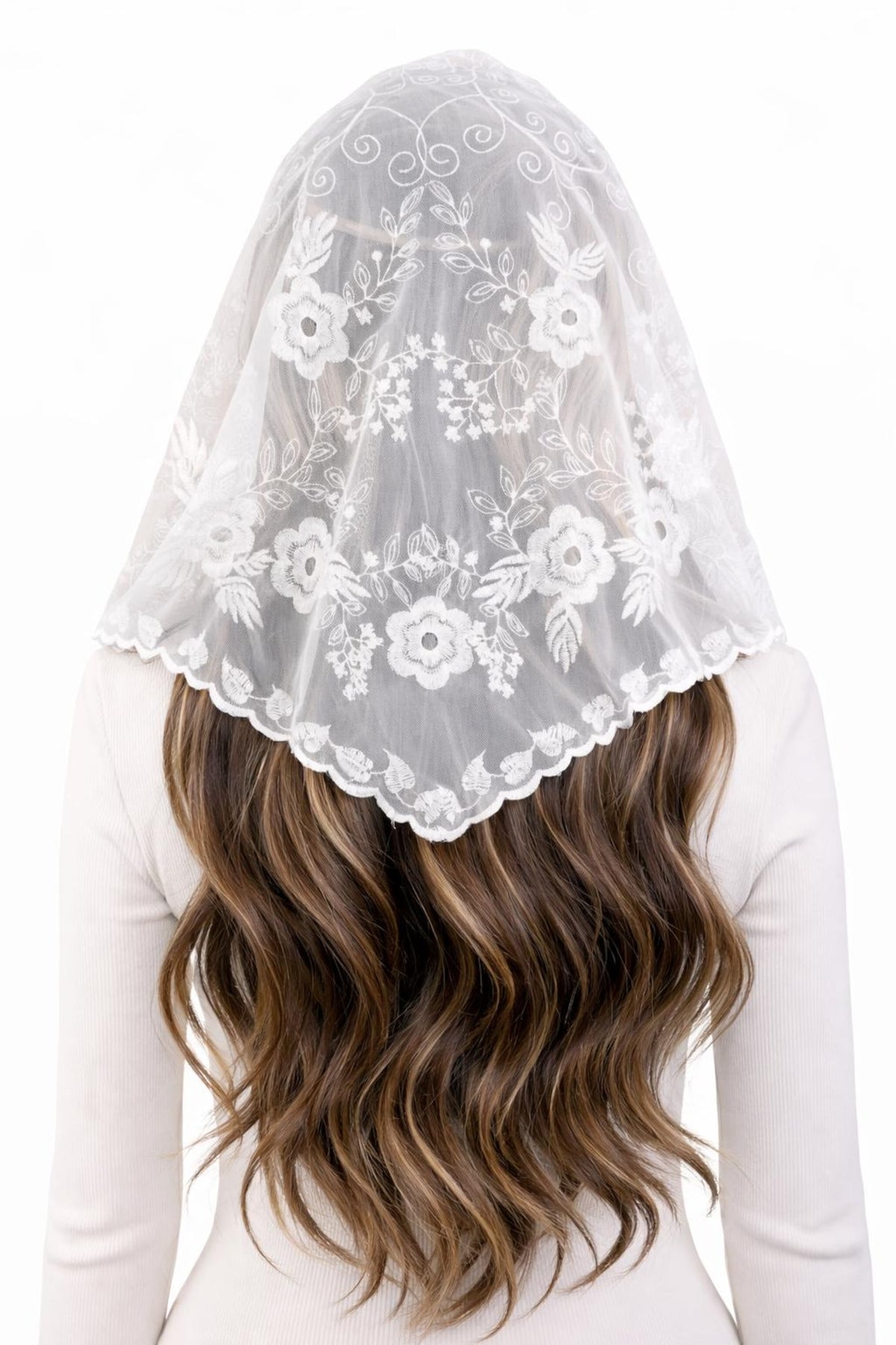 Esther Floral Lace Mantilla | Embroidered Triangle Scarf | Church Veil | Traditional Veil — photo 3