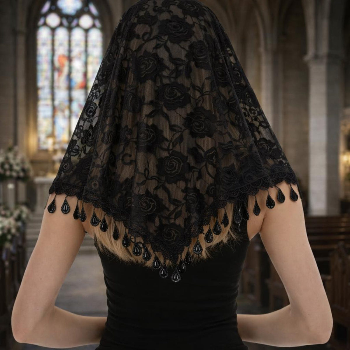 Seraphina Lace Mantilla – Catholic Church Veil, Latin Mass Veil — photo 4