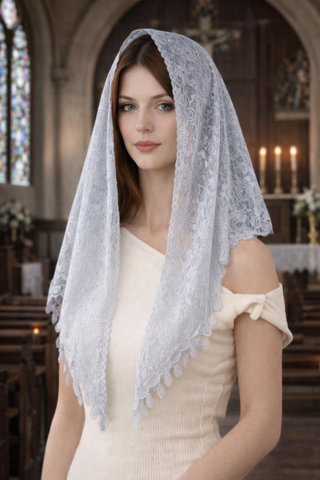 Seraphina Lace Mantilla – Catholic Church Veil, Latin Mass Veil — photo 5