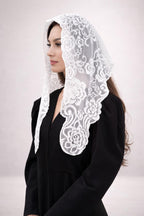Eliora Lace Veil – White Catholic Mantilla, Floral Chapel Veil, Church Head Covering — photo 3
