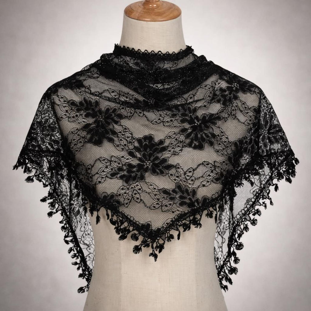 Gianna Shimmer Lace Mantilla Veil – Boho Tassel Chapel Veil, Catholic Head Covering — photo 8