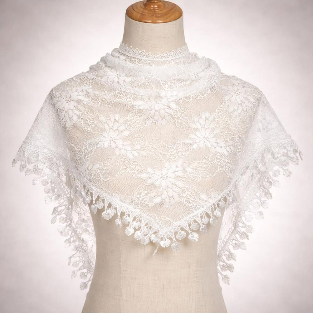 Gianna Shimmer Lace Mantilla Veil – Boho Tassel Chapel Veil, Catholic Head Covering — photo 2