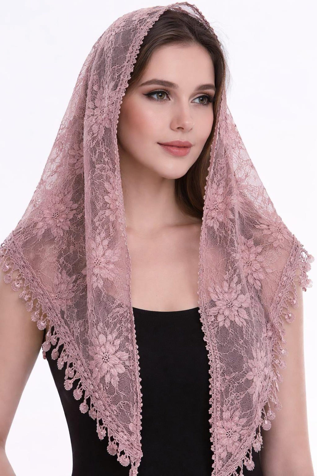 Gianna Shimmer Lace Mantilla Veil – Boho Tassel Chapel Veil, Catholic Head Covering — photo 3