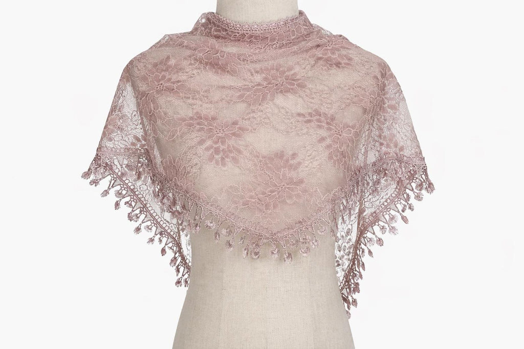 Gianna Shimmer Lace Mantilla Veil – Boho Tassel Chapel Veil, Catholic Head Covering — photo 4