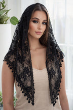 Gianna Shimmer Lace Mantilla Veil – Boho Tassel Chapel Veil, Catholic Head Covering — photo 7