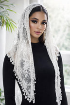 Gianna Shimmer Lace Mantilla Veil – Boho Tassel Chapel Veil, Catholic Head Covering