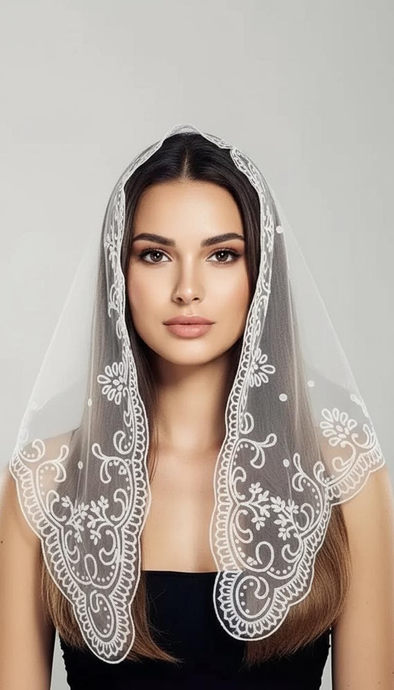 St Charbel Lace Mantilla – Catholic Chapel Veil, Devotional Head Covering