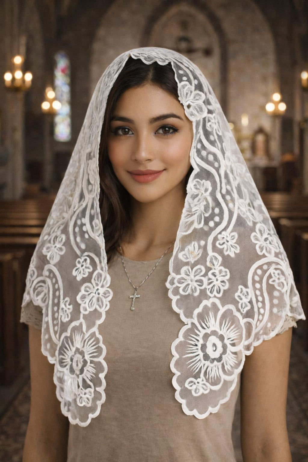 Immaculata Lace Virgin Mary Mantilla – Catholic Chapel Veil, Latin Mass Head Covering — photo 2