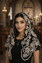 Immaculata Lace Virgin Mary Mantilla – Catholic Chapel Veil, Latin Mass Head Covering — photo 3