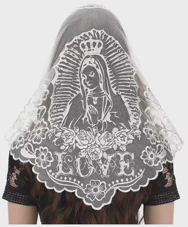 Immaculata Lace Virgin Mary Mantilla – Catholic Chapel Veil, Latin Mass Head Covering