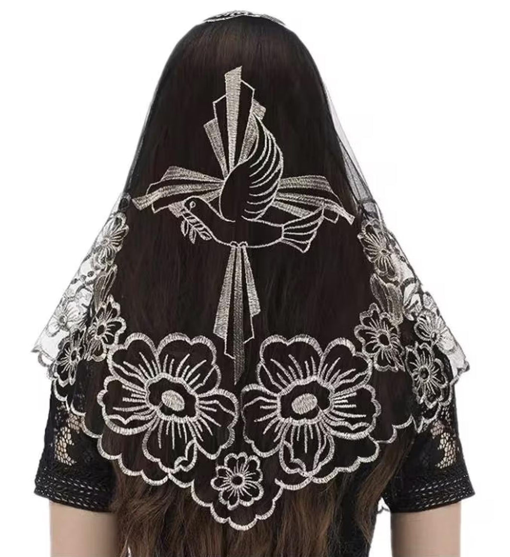 Serenity Lace Dove Mantilla – Catholic Chapel Veil, Religious Head Covering