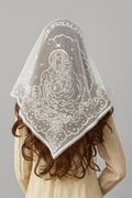 Maryam White Embroidered Mantilla – Catholic Chapel Veil, Traditional Mass Veil
