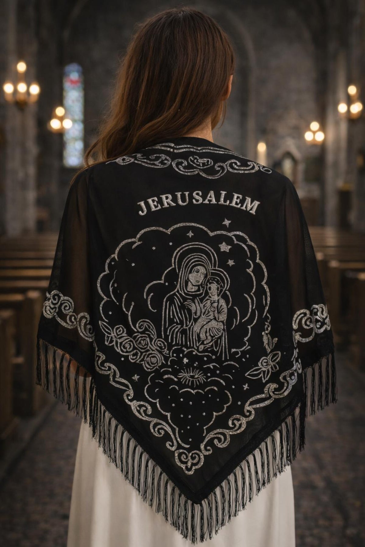 Lourdes Black Jerusalem Veil – Embroidered Mantilla, Catholic Chapel Veil — photo 2