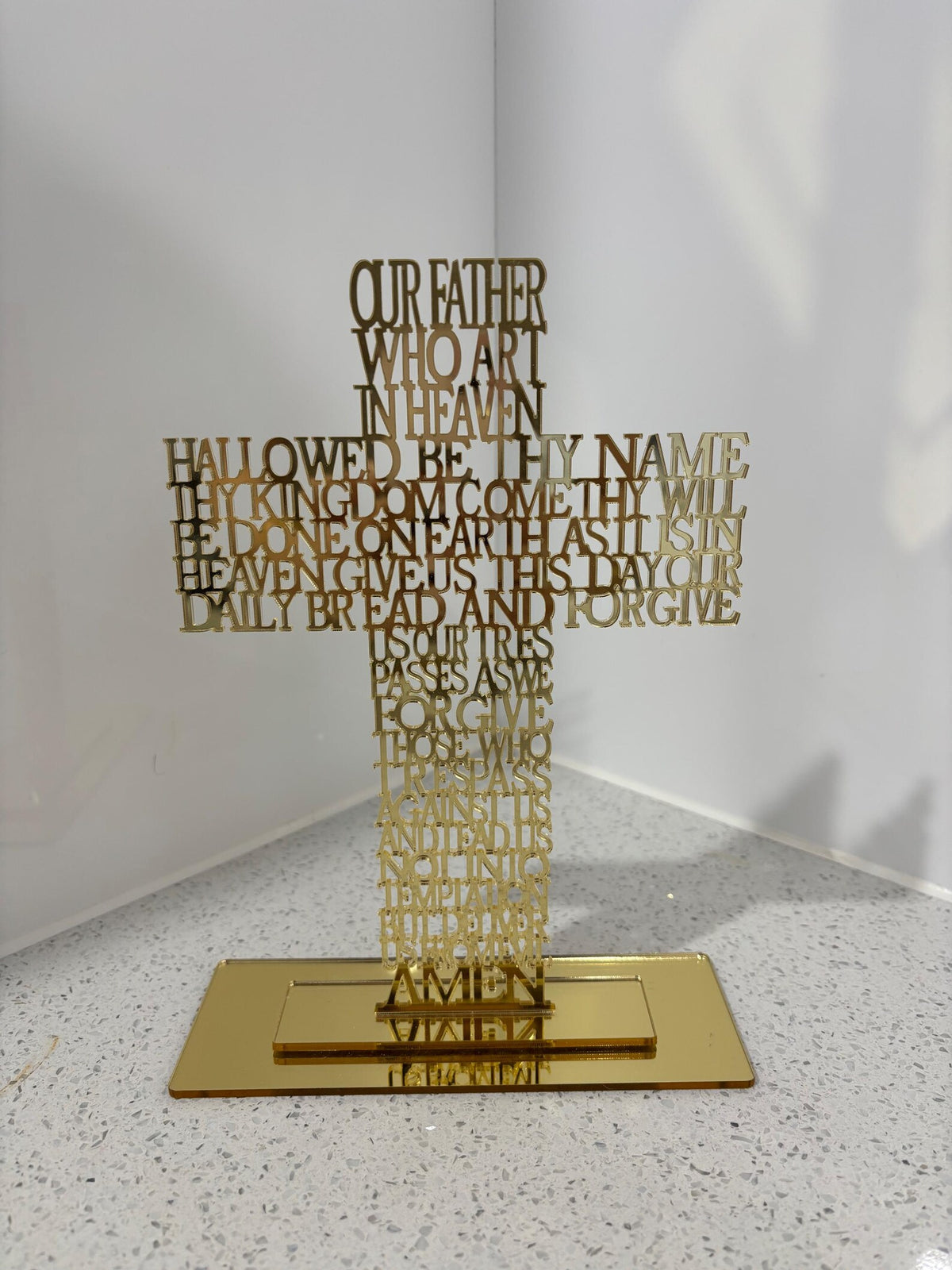 Acrylic Our Father Cross: Gold & Silver Christian Home Decor — photo 4