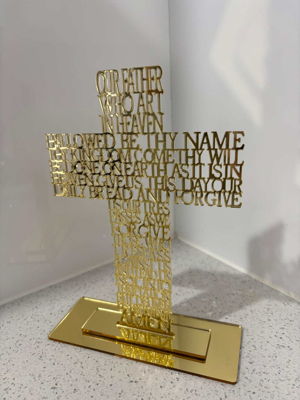Acrylic Our Father Cross: Gold & Silver Christian Home Decor — photo 5