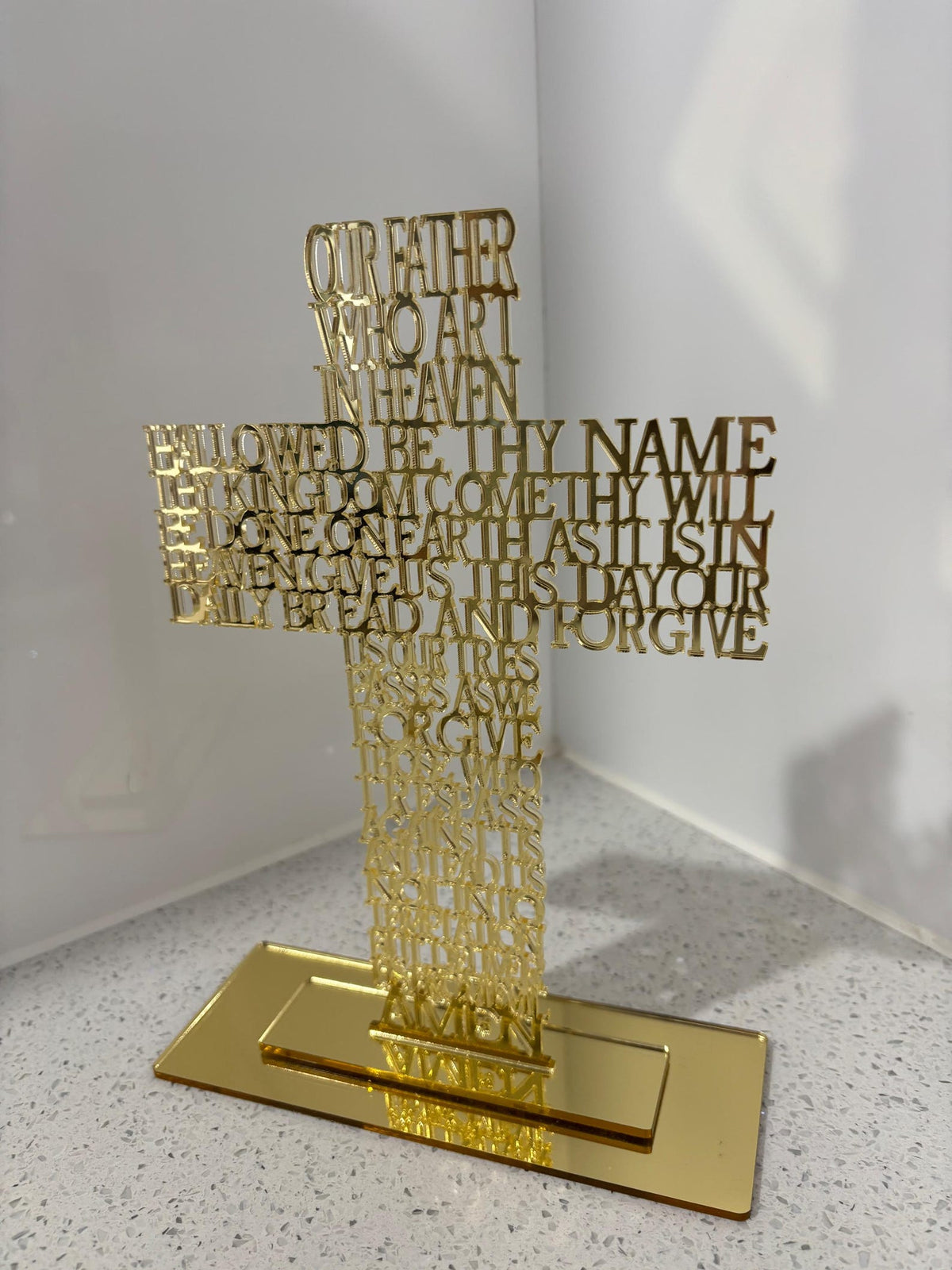 Acrylic Our Father Cross: Gold & Silver Christian Home Decor — photo 5