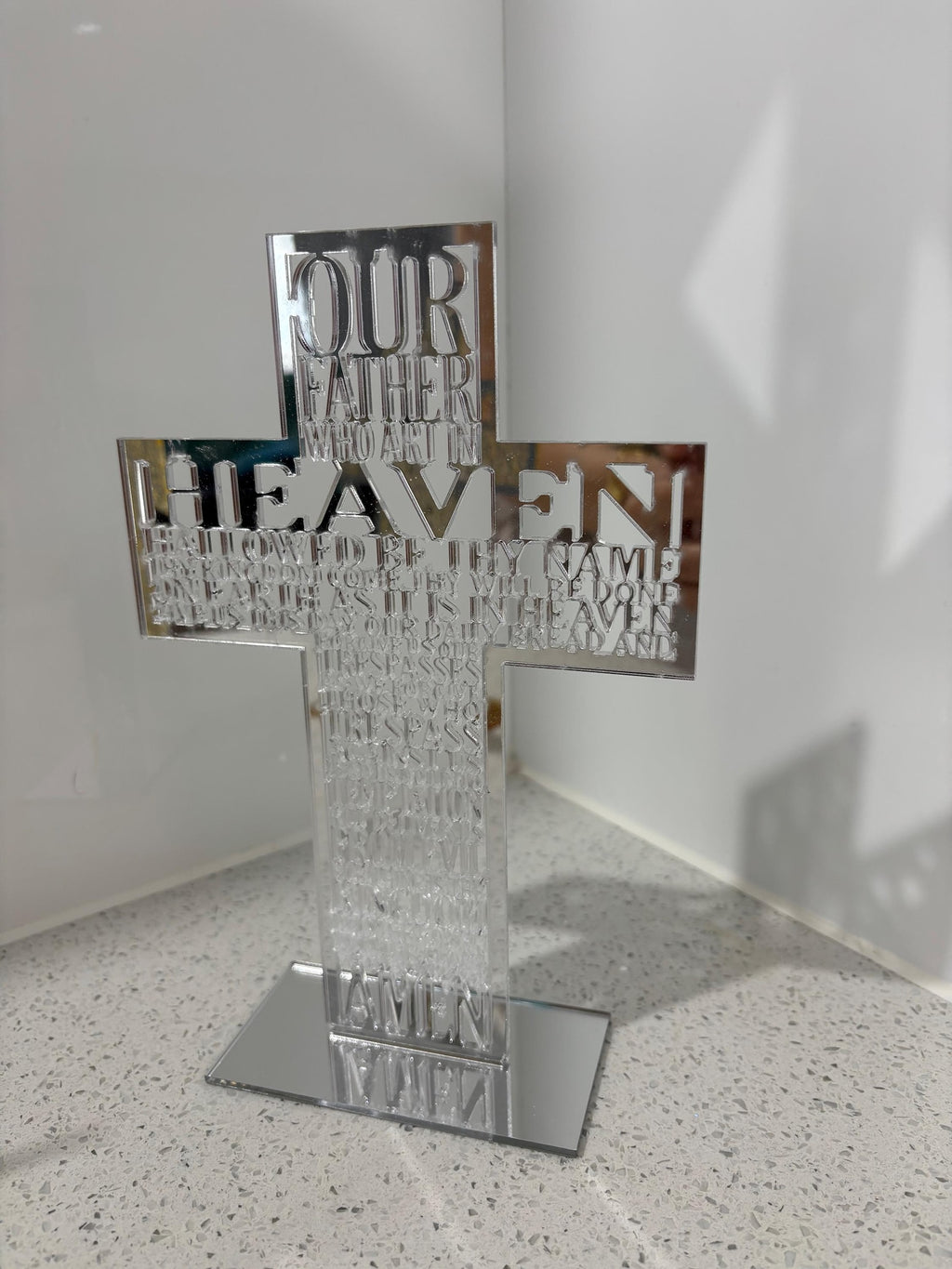 Acrylic Our Father Cross: Gold & Silver Christian Home Decor — photo 6