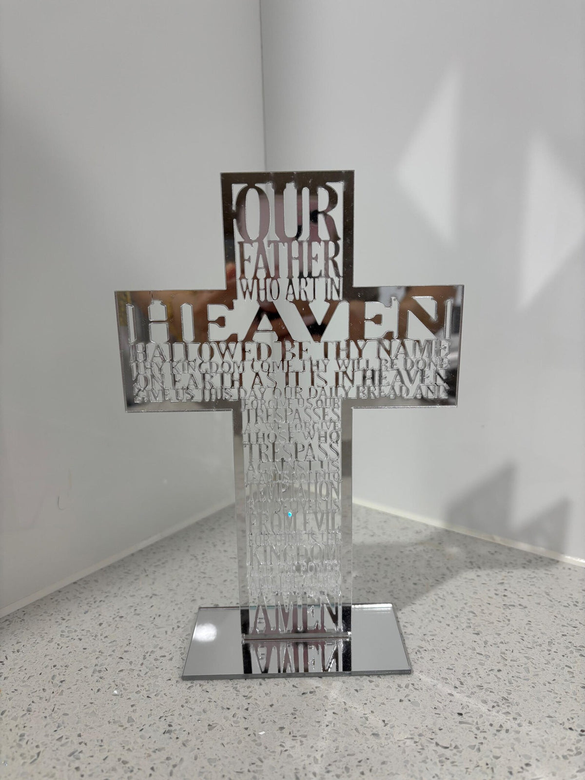 Acrylic Our Father Cross: Gold & Silver Christian Home Decor — photo 3