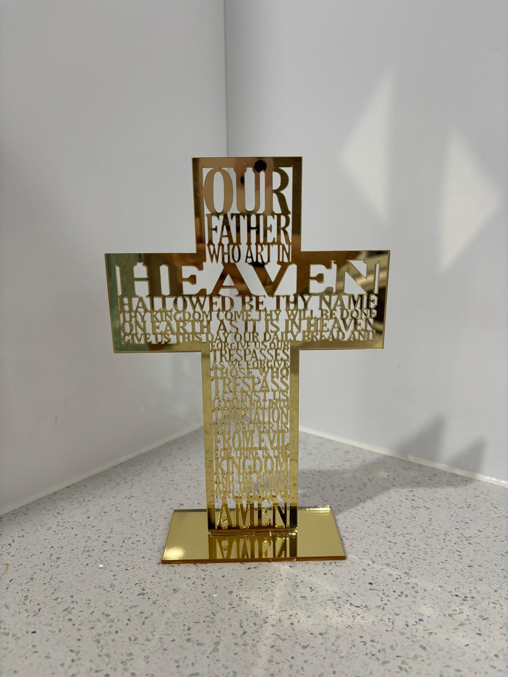 Acrylic Our Father Cross: Gold & Silver Christian Home Decor — photo 2