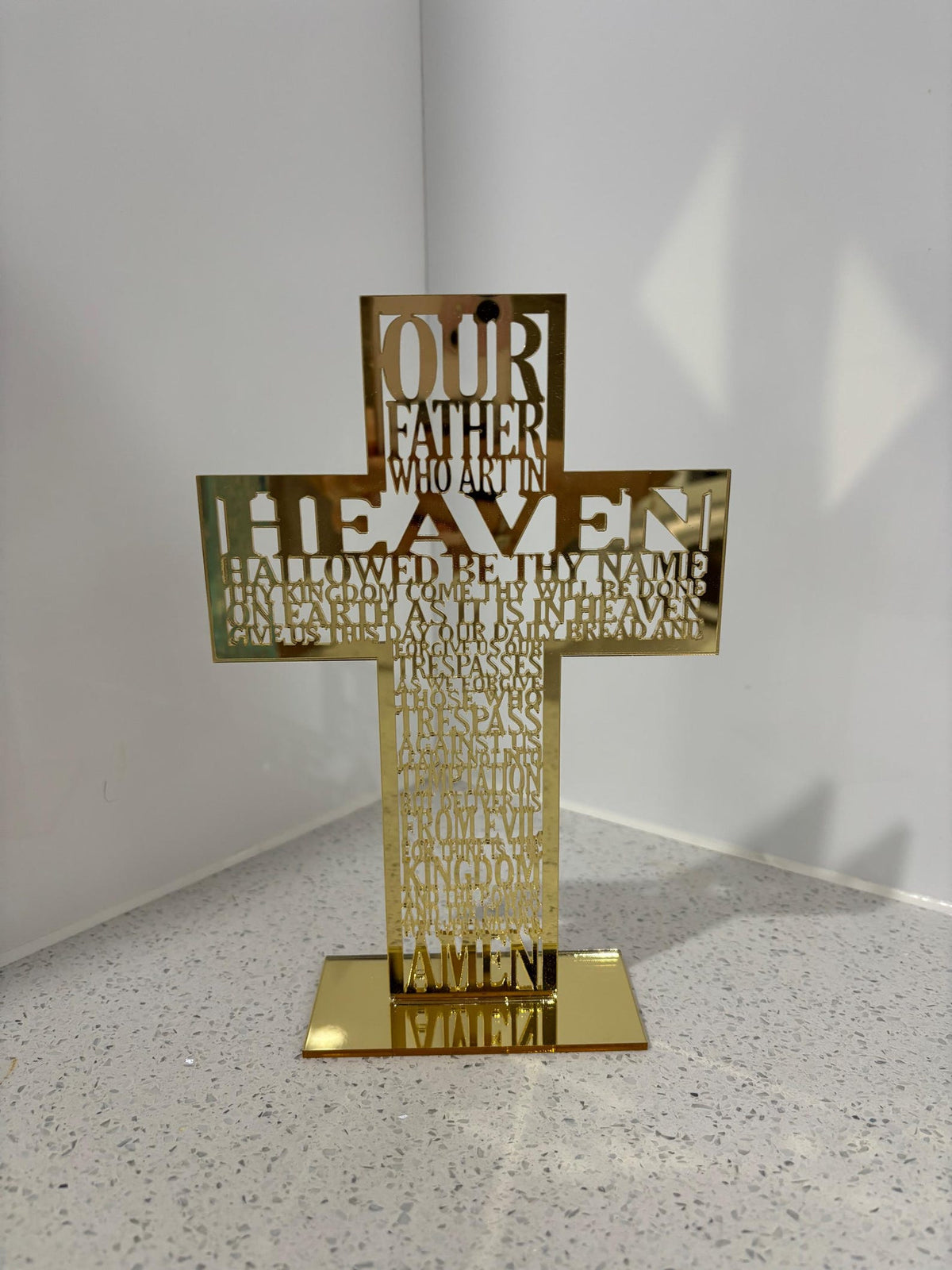 Acrylic Our Father Cross: Gold & Silver Christian Home Decor — photo 2