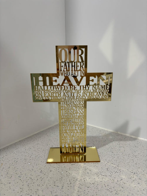 Acrylic Our Father Cross: Gold & Silver Christian Home Decor — photo 2