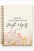 Strength & Dignity Prayer Journal | Christian Women’s Bible Notebook | Proverbs 31:25 Floral Diary